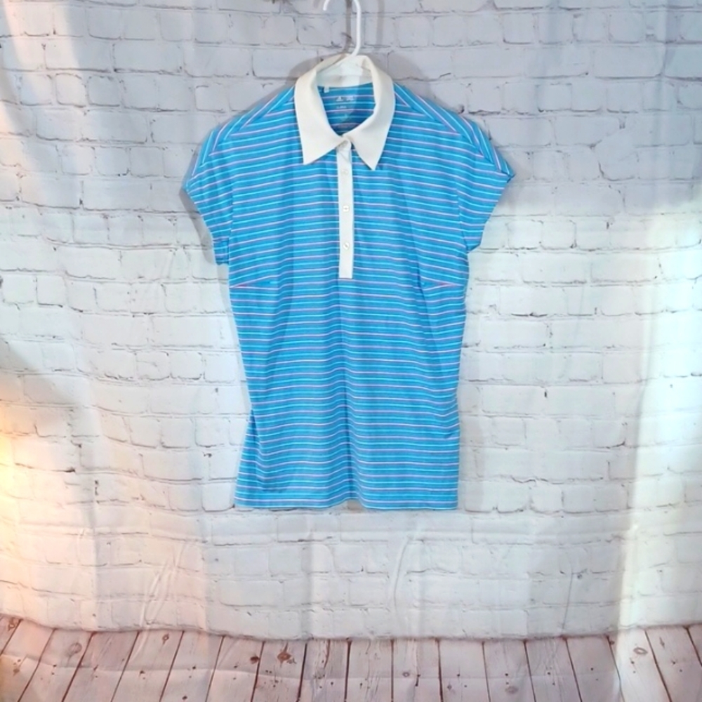 ADDIDAS Clima Light Womans Blue& Pink‎  Stripped Active Golf Top M